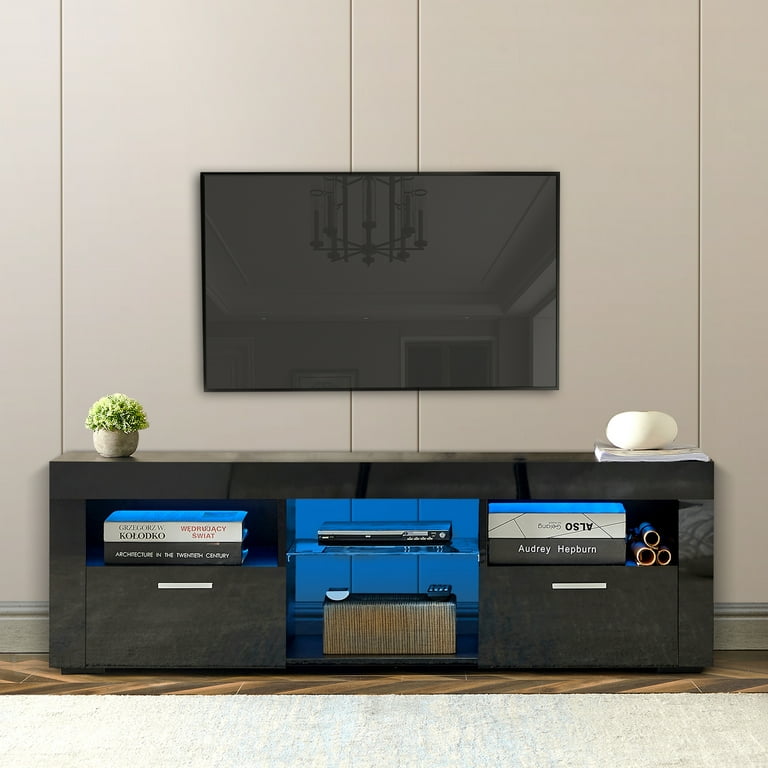 Morden TV Stand with LED Lights Black