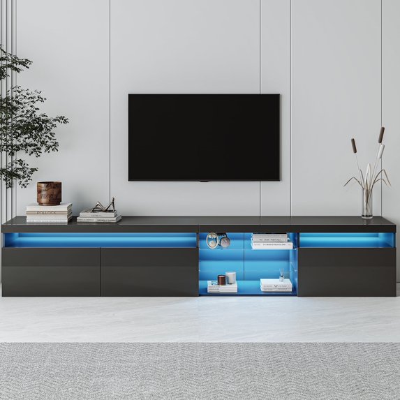 Royard Oaktree LED TV Stand for TVs up to 100" Extra Long TV Media Console w/Cabinets and LED Light