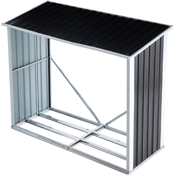 Royard Oaktree Metal Firewood Storage Shed, Galvanized Steel Outdoor Log Rack with Roof, Weather-Resistant Tool Shed Log holder with Foundation for Patio, Garden, Backyard, Lawn, Dark Grey