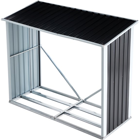 Royard Oaktree Metal Firewood Storage Shed, Galvanized Steel Outdoor Log Rack with Roof, Weather-Resistant Tool Shed Log holder with Foundation for Patio, Garden, Backyard, Lawn, Dark Grey