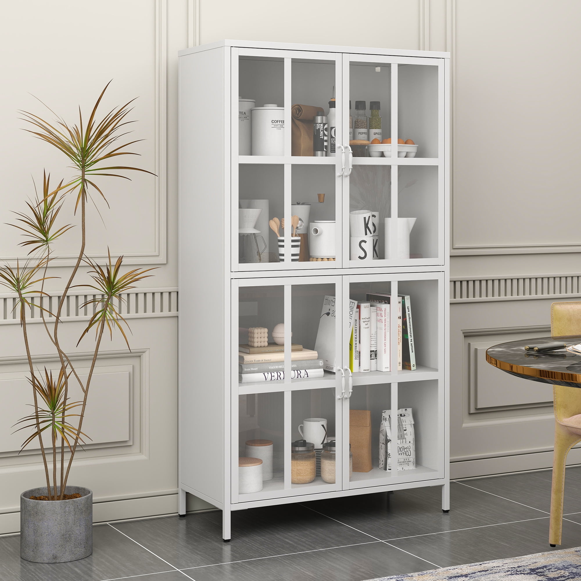 Royard Oaktree Metal Storage with 4 Tempered Glass Doors, 4