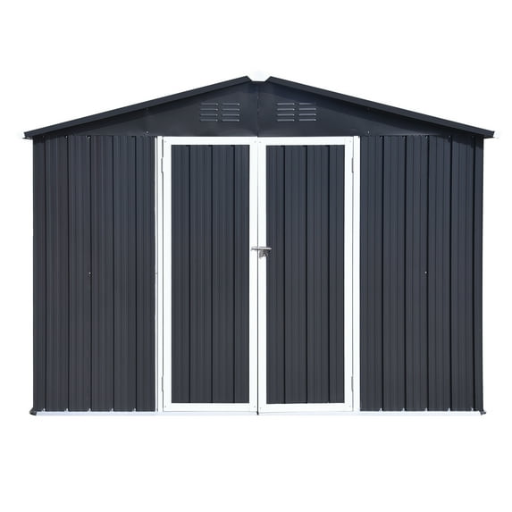 Royard Oaktree Metal Storage Shed, 6 X 8 Ft Large Tool Shed with Lockable Double Doors and Latch, All-weather Outdoor Storage Shed with Air Vents for Patio, Garden, Backyard, Lawn, Dark Grey