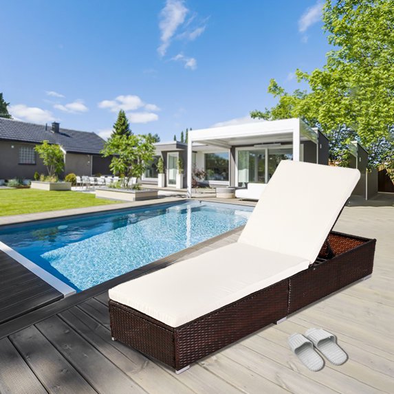 Royard Oaktree Outdoor Chaise Lounge Patio Wicker Pool Lounge Chairs with Adjustable Backrest Rattan Reclining Chair Sunbed with Cushions for Garden Yard Patio,Mixed Brown