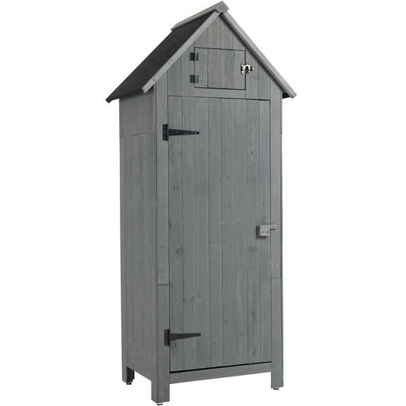 Royard Oaktree Outdoor Storage Cabinet Wooden Garden Storage Shed Outside Vertical Shed with Adjustable Shelves and Lock Tall Tool Shed Organizer for Outside, Backyard and Patio,Grey