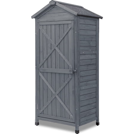 Royard Oaktree Outdoor Storage Shed Wooden Garden Shed Storage Cabinet with Corner Shelves & Workstation Waterproof Tools Shed Organizer for Patio Backyard Lawn, Gray