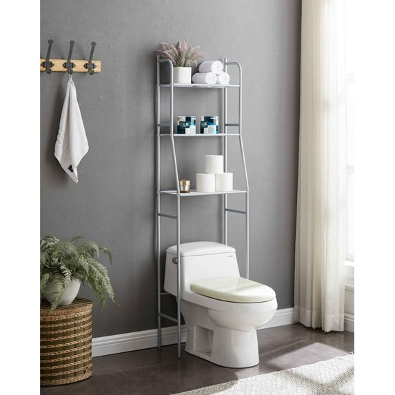 Royard Oaktree Over The Toilet Storage Shelf, 3-Tier Bathroom Organizer Over The Toilet, Freestanding Space Saver Toilet Rack for Laundry Room, Balcony, Silver
