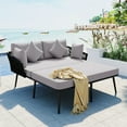 thumbnail image 1 of Royard Oaktree Patio Daybed, Outdoor Sofa Bed with Woven Nylon Rope Backrest and Metal Legs, 2-person Daybed with Cushions and Pillows, Patio Furniture Sun Bed for Backyard Poolside, Black+Grey, 1 of 7