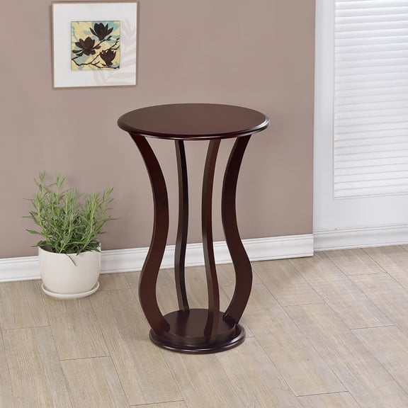 Royard Oaktree Round End Table, Small Wood Side Table, Vintage Accent Table with Round Base and Curved Legs for Foyer Office Small Spaces, Cherry
