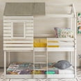 thumbnail image 1 of Royard Oaktree Twin Over Twin House Bunk Bed Wood Bed Frame with Roof and Window Modern Low Bunk Bed with Guardrail and Ladder (Antique White ), 1 of 7
