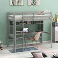 thumbnail image 1 of Royard Oaktree Twin Size Loft Bed with Built-in Desk and Shelves Wood Loft Bed Frame with Guardrail and Ladder, Wooden Slats, No Box Spring Needed, Gray, 1 of 7