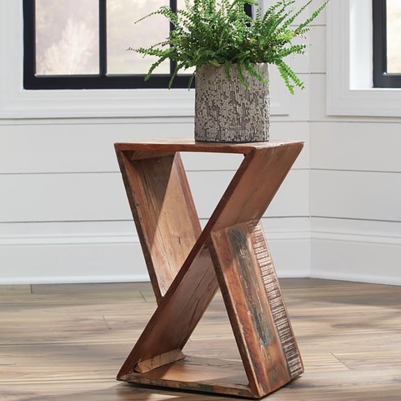 Royard Oaktree Unique Hourglass End Side Table, Geometric Design Wood Accent Table with Wood Grain Finish, Rustic Farmhouse Small Bedside Table for Bedroom Living Room, Natural