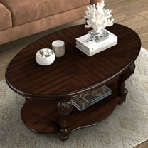 Royard Oaktree Vintage Oval Coffee Table, Wood Centre Table with Open Shelf & Elegant Carvings