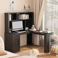 thumbnail image 1 of Royard Oaktree Wood L Shaped Computer Desk with Outlets, USB Ports, Drawer, Bookshelf, and Hutch, 1 of 7