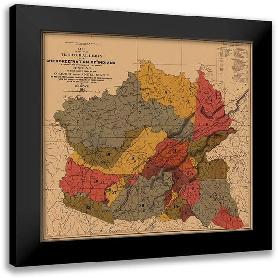 Royce 16x15 Black Modern Framed Museum Art Print Titled - Cherokee Nation of Indians, Colonies, Mississippi