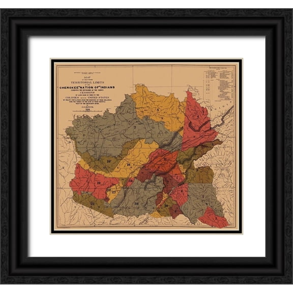 Royce 16x15 Black Ornate Wood Framed with Double Matting Museum Art Print Titled - Cherokee Nation of Indians, Colonies, Mississippi