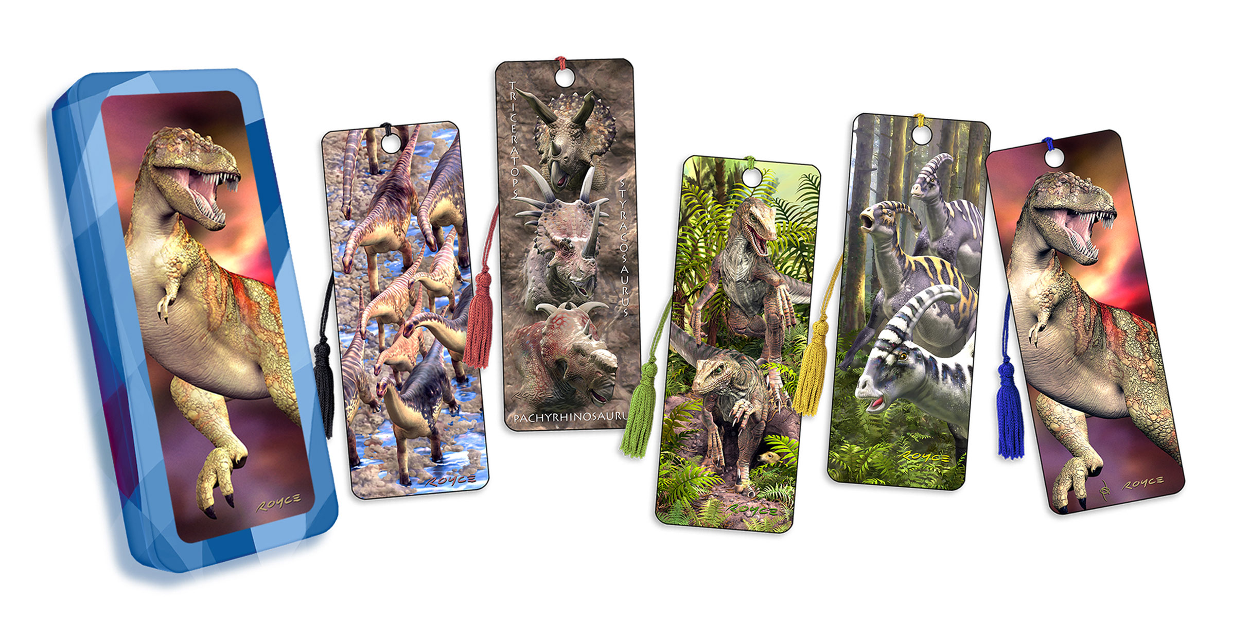 Royce Bookmark Collection - Dinosaurs - 5 Bookmarks with a collector tin