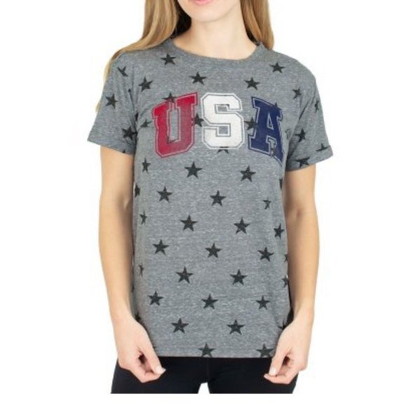 Royce Brand Women's Crew Neck Patriotic Americana Rolled Cuff Sleeve T-Shirt