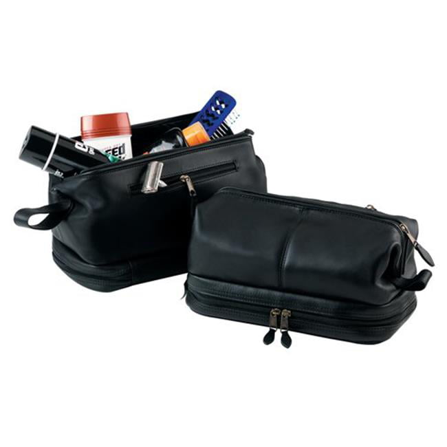 Royce Leather Executive Toiletry Travel Wash Bag with Zippered Bottom  Compartment 