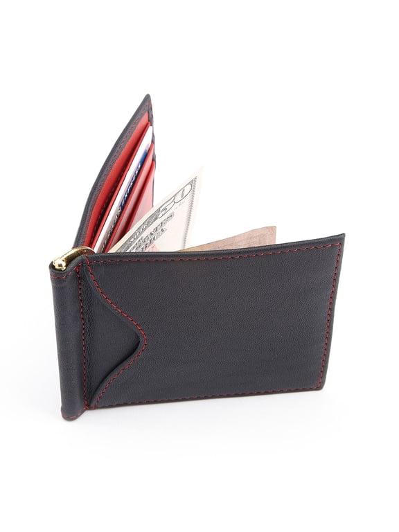 Leather Slim Men's Money Clip Credit Card Wallet(108-BL/RD-5)