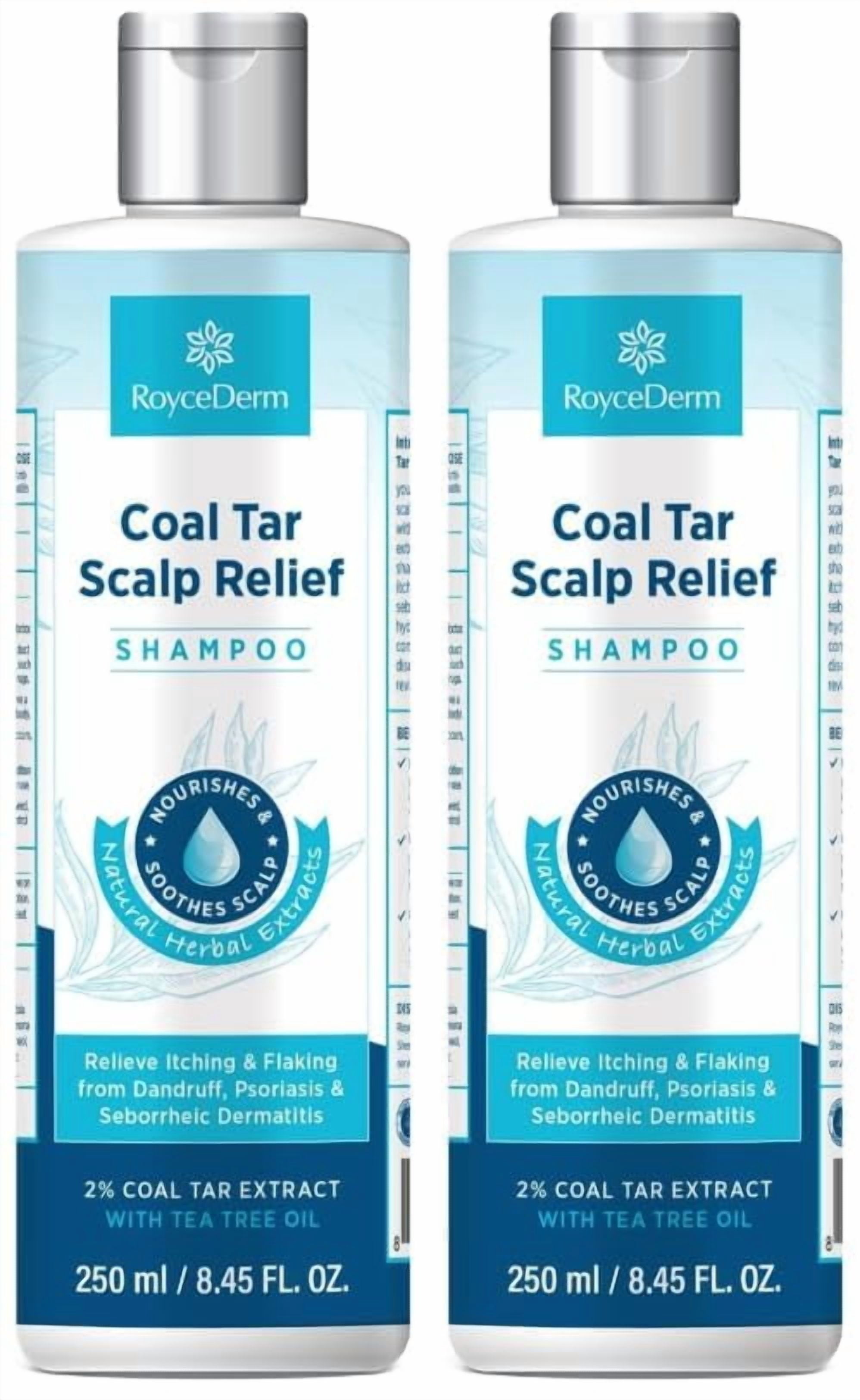 Roycederm Coal Tar Dandruff Shampoo: Extra Strength 2% Coal Tar Extract Medicated Gel for Rapid Scalp Hair Relief targets dandruff, psoriasis, and seborrheic dermatitis - Hydrating & Natural - 2 Pack