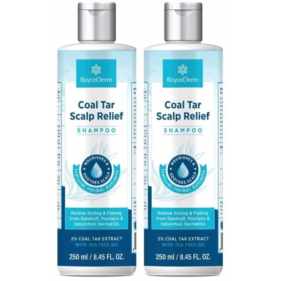Roycederm Coal Tar Dandruff Shampoo: Extra Strength 2% Coal Tar Extract Medicated Gel for Rapid Scalp Hair Relief targets dandruff, psoriasis, and seborrheic dermatitis - Hydrating & Natural - 2 Pack