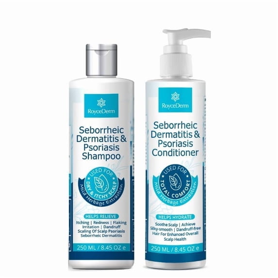 Roycederm Seborrheic Dermatitis & Psoriasis Shampoo and Conditioner Set - Effective Scalp Treatment for Folliculitis, Psoriasis, Dandruff, Dry Itchy Scalp - Soothing, Moisturizing Herbal Formula