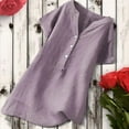 thumbnail image 1 of Royisotas 3/4 Sleeve Summer Tops for Women Cotton Linen Button Purple V-Neck Solid Color Womens Shirts Plus Size, 1 of 4