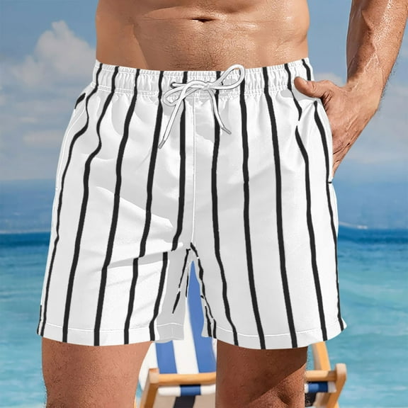 Royisotas Athletic Beach Shorts for Men Casual Striped with Pockets Fashion Drawstring Big and Tall Mens Shorts Elastic Waist