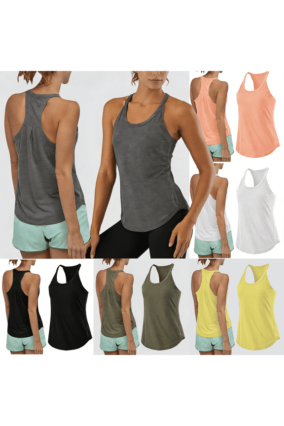 Athletic Women Tank Tops Summer White Sleeveless Womens Camisole Solid Color Crew Neck Yoga Racerback Womens Cami Tops Plus Size