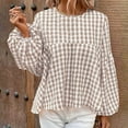thumbnail image 1 of Royisotas Beige Women's Plus Size Tops Plaid Long Sleeve Fall and Winter Casual Womens Plus Size Blouses Baggy Lantern Sleeve Crew Neck T-Shirt, 1 of 7