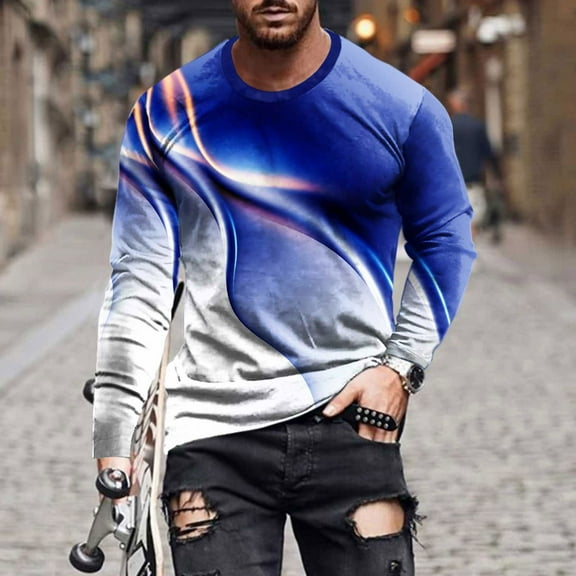 Royisotas Big and Tall T Shirts for Men Long Sleeve Casual Tops Graphic Pullover Crewneck Fashion Loose Fit Mens Shirts