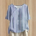 thumbnail image 1 of Royisotas Blue Plus Size Tops for Women Short Sleeve Summer Casual Shirts Striped Crew Neck Button Women Tshirt, 1 of 5