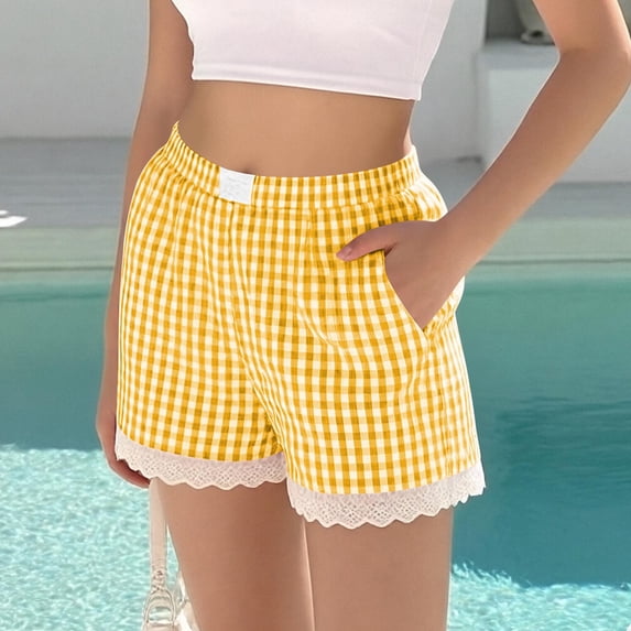Royisotas Boxer Shorts for Women Pajama Gingham Shorts Casual Lounge Sleep Plaid Y2K Beach Bottoms for 2026 Summer