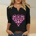 thumbnail image 1 of Royisotas Breast Cancer Awareness Day Women Tops Summer Black Casual 3/4 Sleeve Shirts Fashion V-Neck Loose Fit Women T-Shirt, 1 of 4