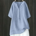 thumbnail image 1 of Royisotas Button Plus Size Tops for Women Cotton Linen 3/4 Sleeve Blue Casual Solid Color V-Neck Tunic Womens Shirts Plus Size, 1 of 3