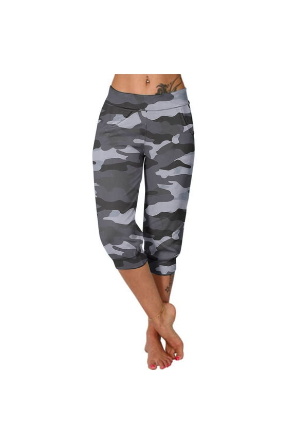 Camo Womens Trouser Pants High Waist Fitness Yoga Casual Fall Capris Active Fit Taper with Pockets