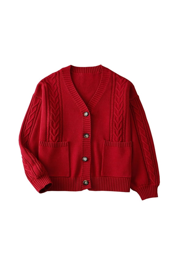 Cardigan Sweaters for Women Button Coat Winter Solid Color Red Lightweight Open Front Womens Tops Long Sleeve