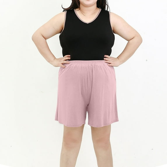 Royisotas Casual Plus Size Shorts for Women Sports Oversized Summer Home Shorts Pocket Elastic Waist Pajamas Solid Color Shorts