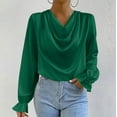thumbnail image 1 of Royisotas Casual Plus Size Tops for Women Green Long Sleeve Fall and Winter Solid Color Womens Blouses Satin Collared Ruffled Tshirt, 1 of 9