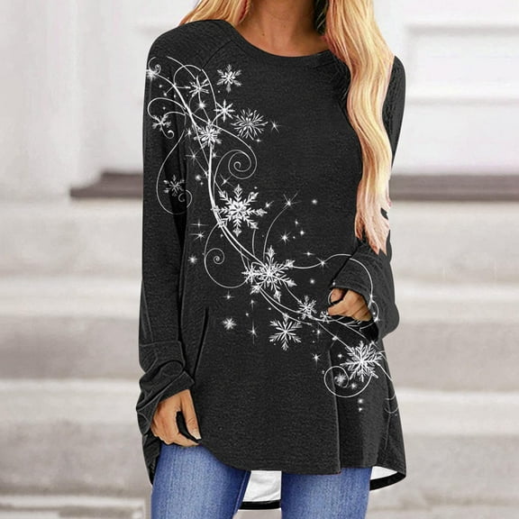 Royisotas Casual Shirts for Women Christmas Long Sleeve Pullover Plus Size Crewneck Everyday Womens Shirts