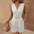thumbnail image 1 of Royisotas Casual Shorts Women Pleated Summer Loose Jumpsuit Shorts Pocket V-Neck Romper Solid Color Shorts, 1 of 8