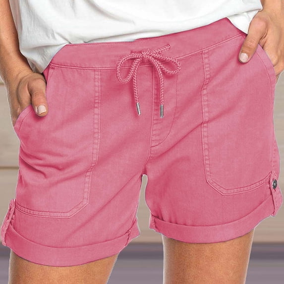 Royisotas Casual Shorts Womens Pocket Drawstring Summer Chino Shorts Solid Color Plus Size Womens Shorts