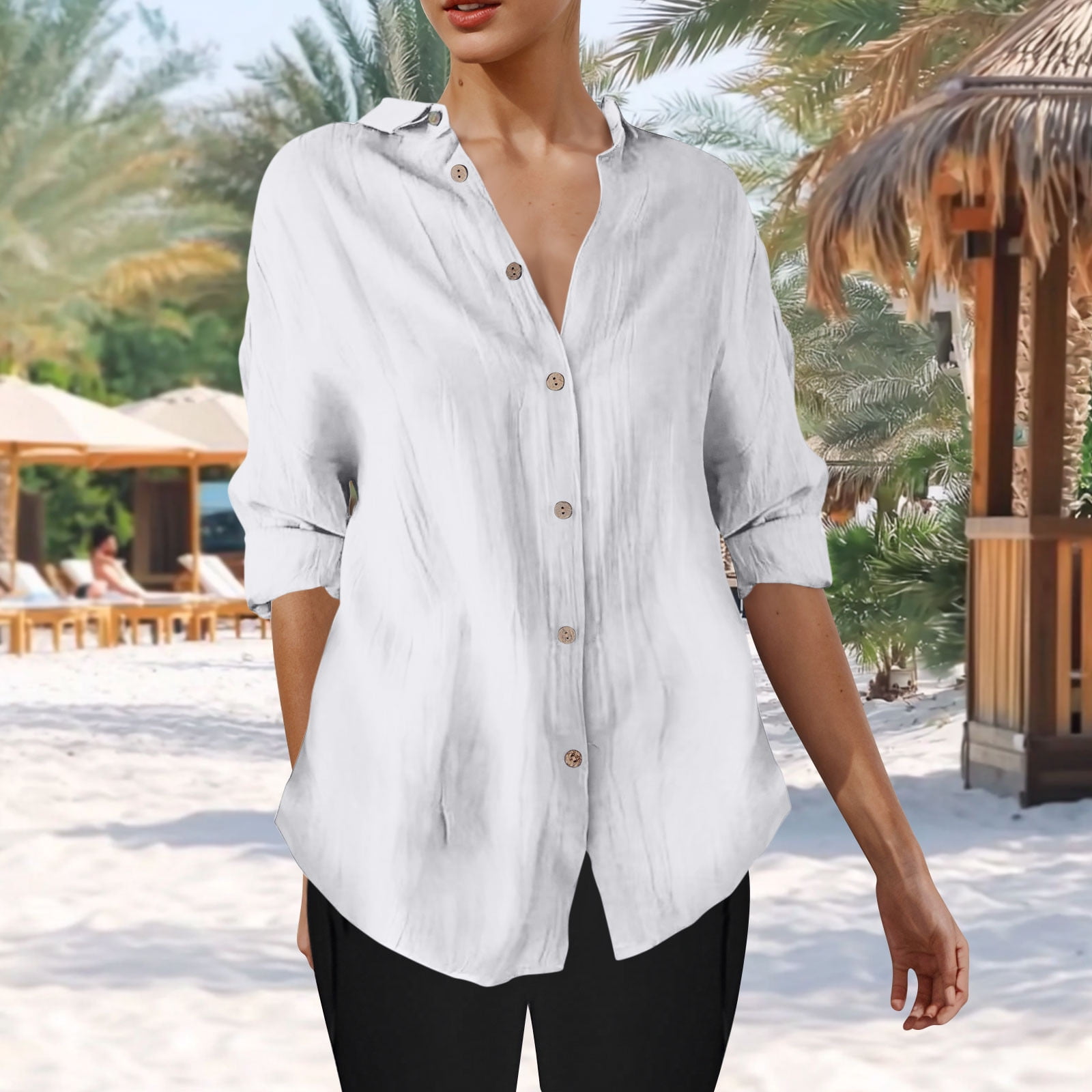 Women's Plus Solid Button-Down Top main image 0