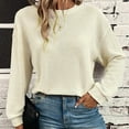 thumbnail image 1 of Royisotas Casual Women Tops Long Sleeve Fall And Winter Beige Waffle Knit Plus Size for Women Shirts Loose Crew Neck Ribbed Cuff T Shirts, 1 of 9
