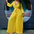 thumbnail image 1 of Royisotas Casual Fall and Winter Oversized Long Sleeve Dressy Jumpsuits for Women Pleated Cinched Waist Wide-Leg V-Neck Rompers, 1 of 5
