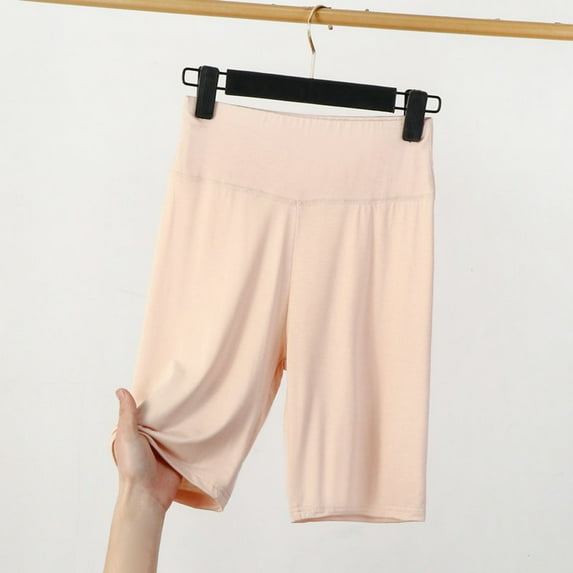 Royisotas Casual Women's Plus Size Shorts Summer Tummy Control Slim Capris Shorts Elastic High Waist Solid Color Shorts