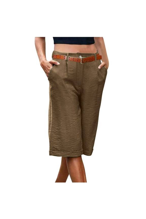 Casual Women's Shorts Summer Loose Bermuda Shorts Pocket Elastic Waist Wide Leg Mid Waist Button Solid Color Shorts