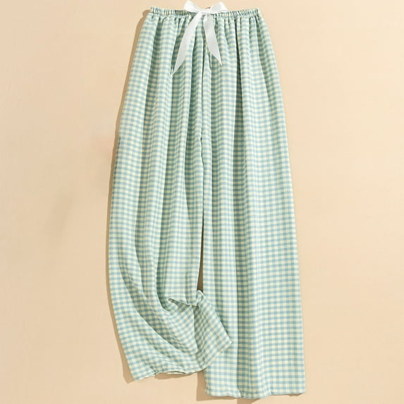 Royisotas Casual Womens Pants Plus Size Plaid Summer Wide Leg Home Pants Elastic Waist