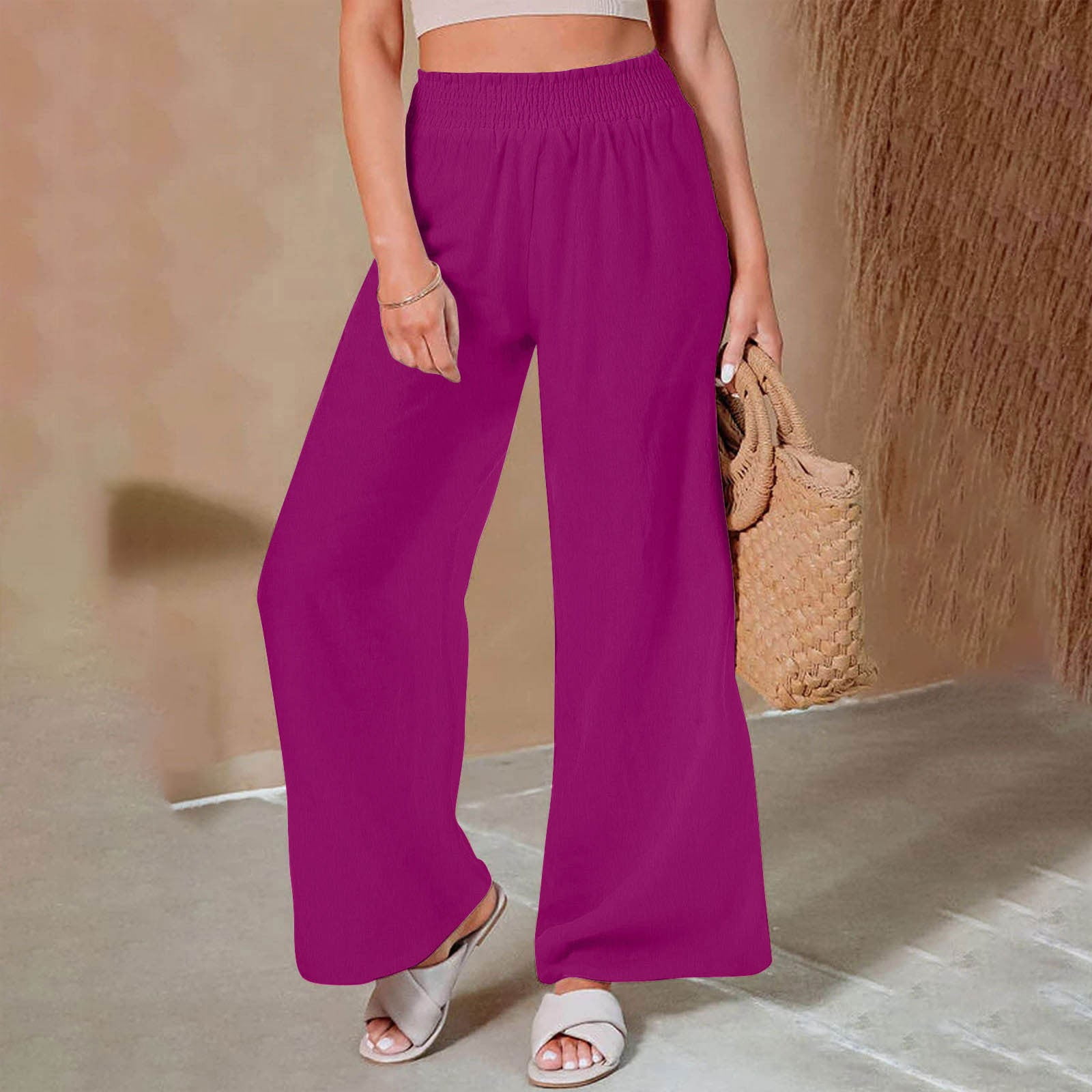 Women's Plus Size Pants Solid Color Casual Casual Daily High Full Length