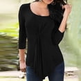 thumbnail image 1 of Royisotas Casual Womens Plus Size Tops Black 3/4 Sleeve Solid Color Fall Womens Blouses Loose Fit Pleated Crew Neck Comfy Tshirt, 1 of 6
